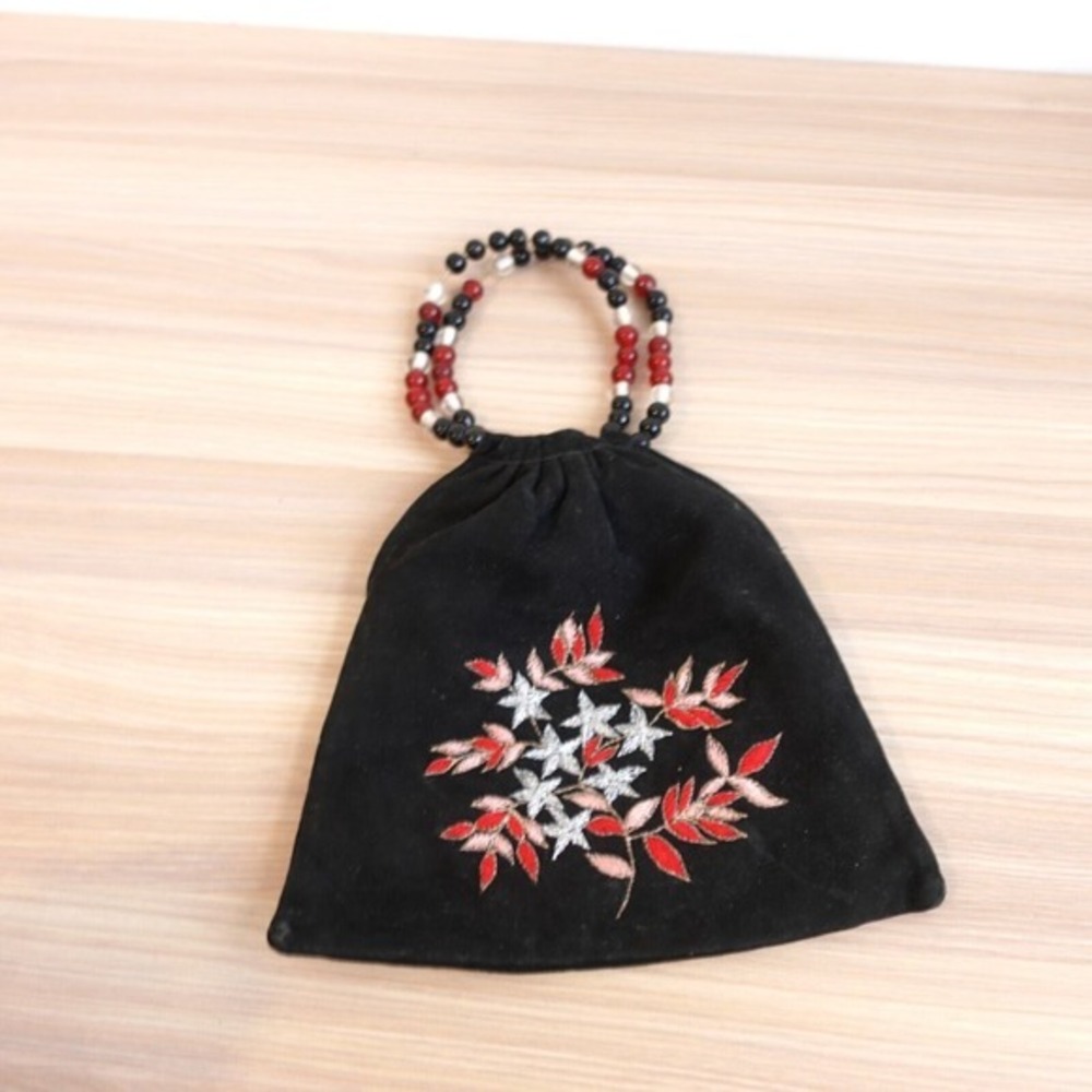 Black‎ Boho Evening Purse Womens Beaded Floral Embroidered Pouch Bag Small MONYA